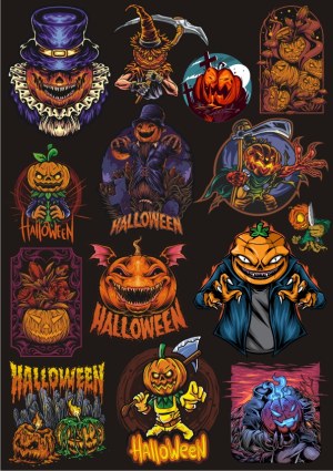 Halloween Pumpkin Characters and Scary Jack-o'-Lanterns Vector Set Free Vector