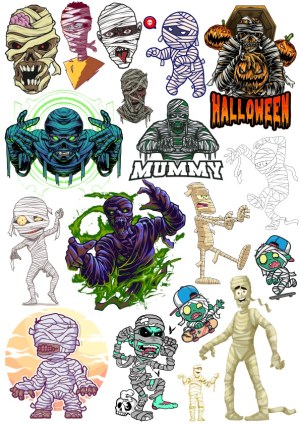 Collection of Cartoon and Scary Mummy Characters Vector Art Free Vector