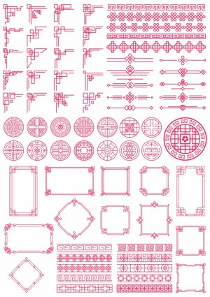 Chinese Style Decorative Borders, Corners, and Ornaments Vector Set Free Vector