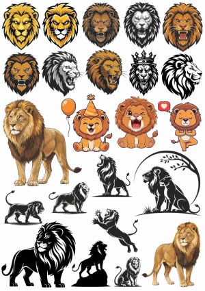 Collection of Lion Vector Illustrations and Silhouettes Free Vector
