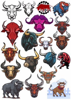 Collection of Bull and Bison Vector Illustrations Free Vector