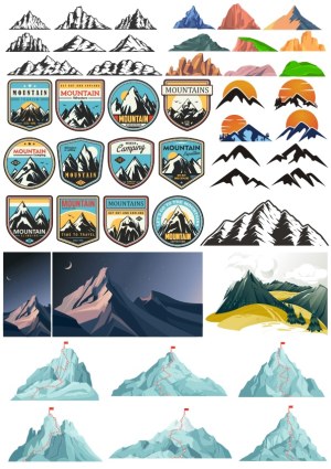 Mountains Vector Collection with Adventure Badges and Climbing Routes Free Vector