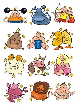 Cartoon Zodiac Signs with Funny Characters Free Vector
