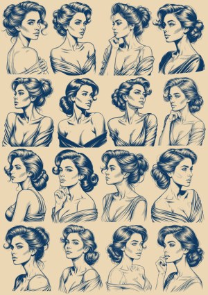 Elegant Hand-Drawn Portraits of Women in Various Poses Free Vector