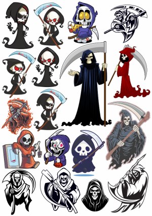 Collection of Grim Reaper Cartoon and Stylized Vector Illustrations Free Vector