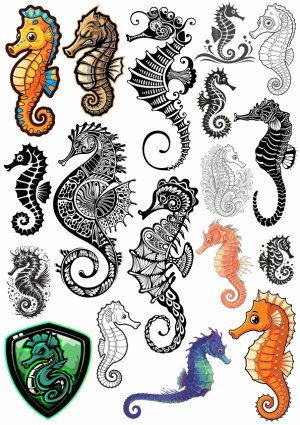 Collection of Seahorse Vector Illustrations in Various Styles Free Vector