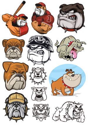Collection of Bulldog Mascot and Cartoon Vector Illustrations Free Vector