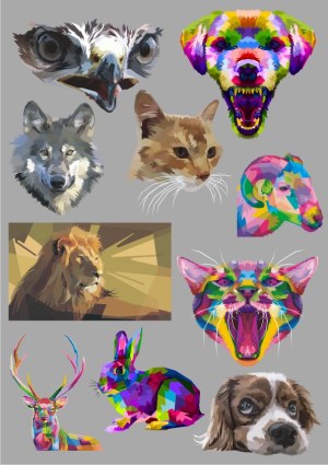 Colorful and Realistic Wild and Domestic Animal Heads Vector Set Free Vector