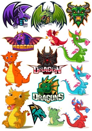 Colorful Cartoon and Emblem Dragon Vector Collection Free Vector