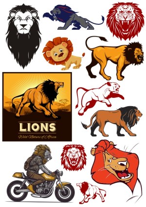 Lion and Lioness Vector Illustrations Collection Free Vector