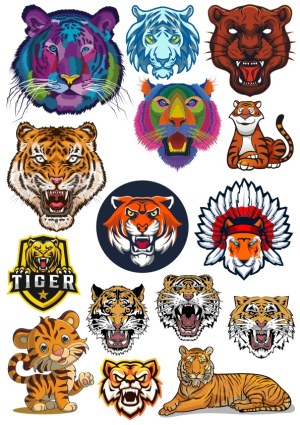 Diverse Tiger Head and Full-Body Vector Illustrations Collection Free Vector