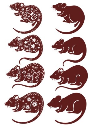 Decorative and Simplified Rat Vector Illustrations Free Vector