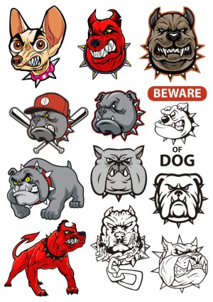 Fierce Bulldog and Dog Mascot Vector Collection with Spiked Collars Free Vector