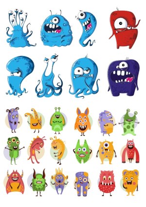 Colorful Cartoon Monster Characters Collection Free Vector