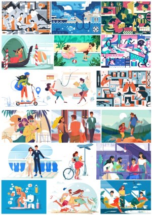 Variety of Lifestyle and Activity Vector Illustrations Free Vector