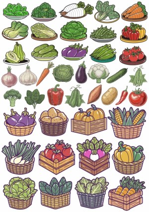Assorted Vegetables and Vegetables in Baskets Vector Collection Free Vector