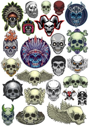 Collection of Stylized Skull Vector Illustrations Free Vector