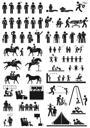 Various Human Pictogram Activities and Scenarios Vector Set Free Vector
