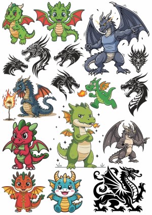Cartoon and Tribal Dragon Vector Collection Free Vector