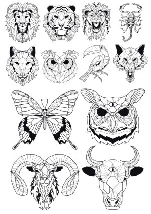 Geometric Animal Heads and Insects Vector Set Free Vector