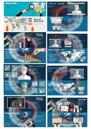 Set of Business, Medical, and Social Network Vector Illustrations Free Vector