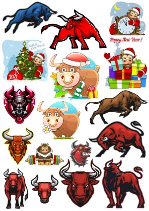 Collection of Bull and Ox Themed Vector Illustrations for New Year 2021 Free Vector