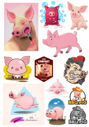 Collection of Cartoon Pig Illustrations and Logos Free Vector