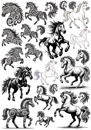Collection of Artistic Horse Vector Illustrations Free Vector