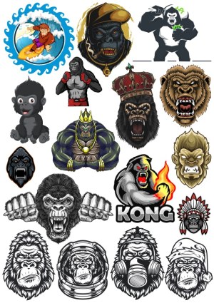 Gorilla and King Kong Character Vector Illustrations Free Vector