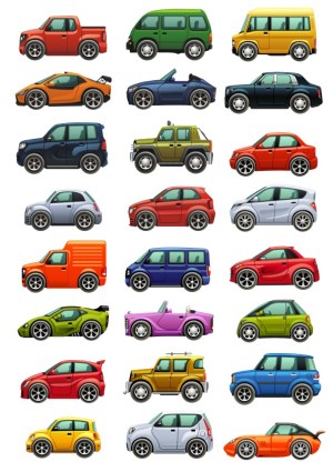 Colorful Cartoon Car Icons Collection Free Vector