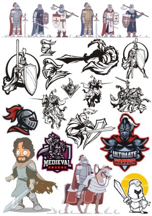 Medieval Knights Vector Collection with Logos and Characters Free Vector