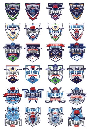 Set of Hockey Team and Championship Badge Vectors Free Vector