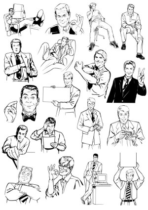 Vintage Black and White Businessmen Vector Illustrations in Various Poses Free Vector