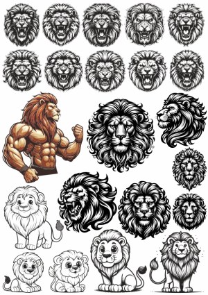 Diverse Lion Head and Character Vector Illustrations Free Vector