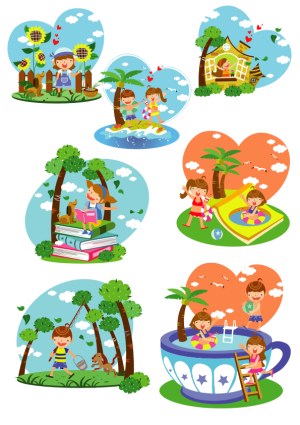 Children Enjoying Outdoor Activities Vector Set Free Vector