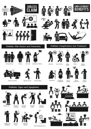 Jobless Claims, Employment Benefits, and Diabetes Infographics Free Vector