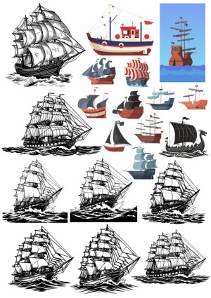 Collection of Various Sailboats and Vintage Ships Vector Illustrations Free Vector