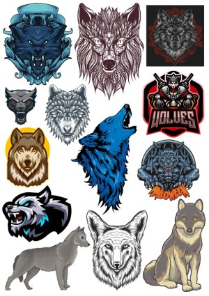Collection of Wolf and Werewolf Vector Illustrations Free Vector