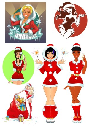 Vintage and Modern Pin-Up Christmas Girls Vector Collection Free Vector