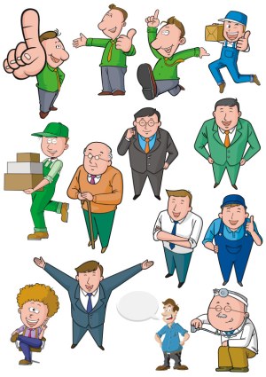 Collection of Expressive Cartoon Men in Various Professions and Poses Free Vector
