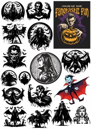 Collection of Vampire and Dracula Halloween Vector Illustrations Free Vector