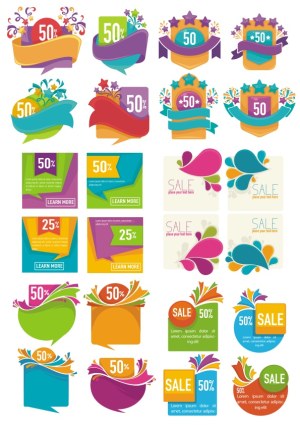 Colorful Discount Badge and Sale Label Vector Set Free Vector