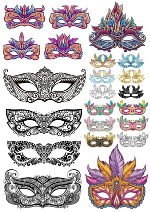 Decorative Carnival and Venetian Masks Collection Vector Free Vector