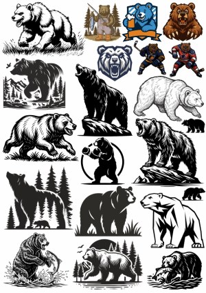 Collection of Bear Illustrations and Mascot Designs Free Vector