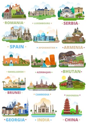Famous Landmarks Vector Illustrations of Various Countries Free Vector
