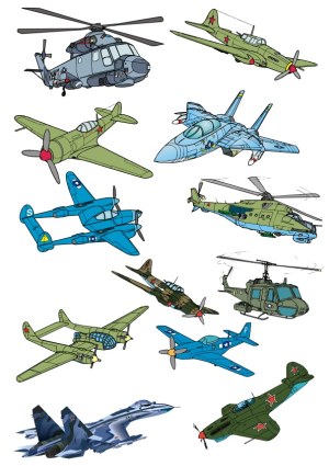 Collection of Military Aircraft and Helicopters Vector Illustrations Free Vector