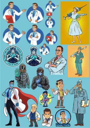 Collection of Vector Illustrations Featuring Diverse Doctor Characters and Medical Themes Free Vector