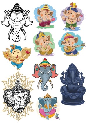 Vector Illustrations of Lord Ganesha and Iconic Elephant Heads Free Vector