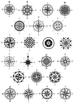 Set of 24 Vintage Compass Rose Vector Designs Free Vector