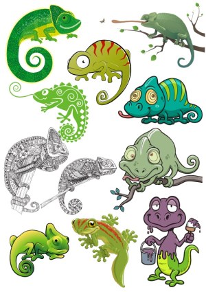 Collection of Cartoon and Stylized Chameleon Vector Illustrations Free Vector